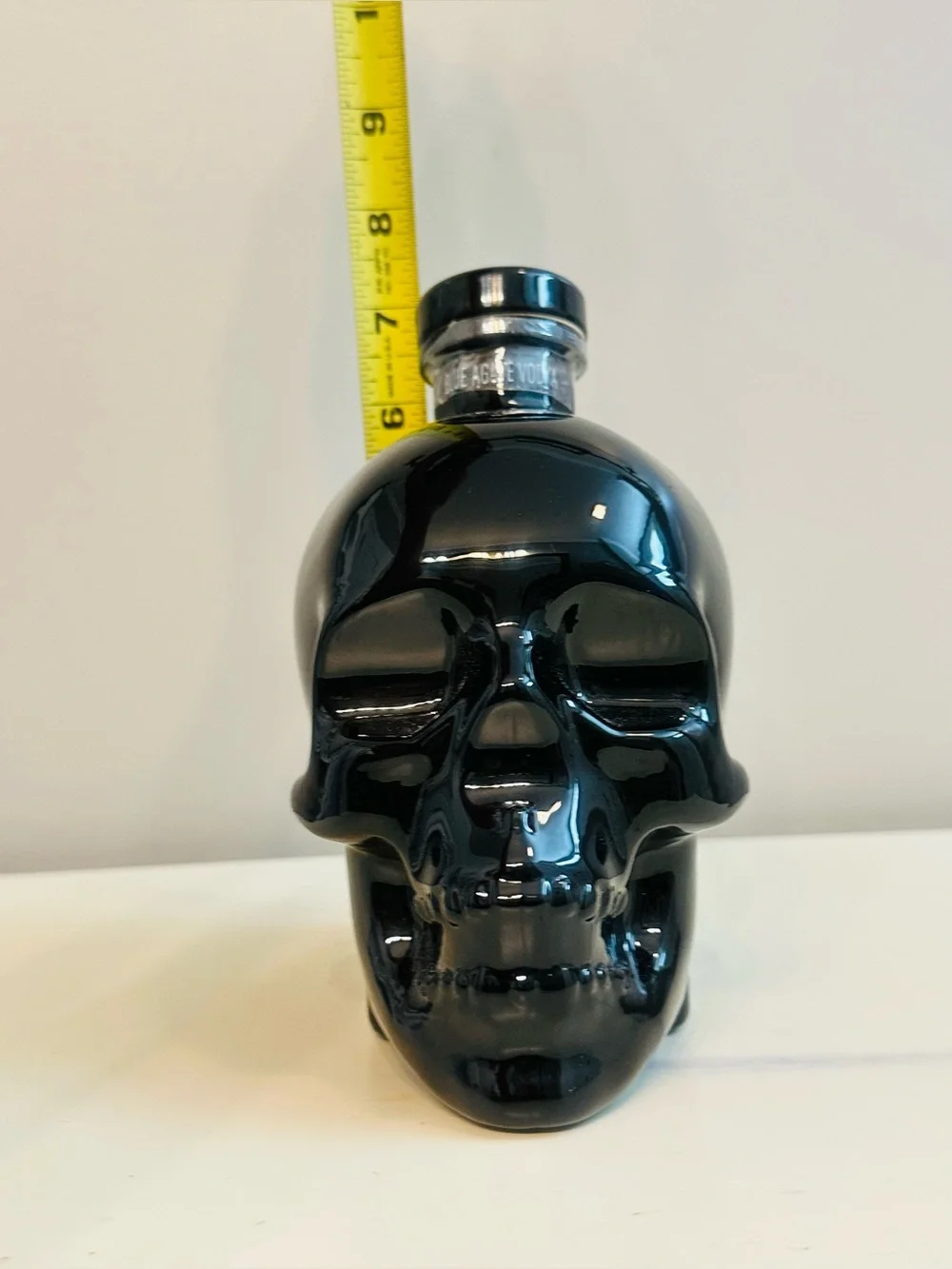 Crystal Skull Head Black Onyx Glass Decanter Bottle Decor (Empty)
